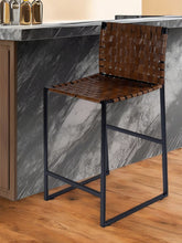 Load image into Gallery viewer, 36" Leather And Iron Bar Chair - Brown And Black