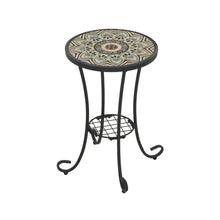 Load image into Gallery viewer, Ceramic Tile And Iron Patio Side Table With Shelf