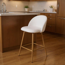Load image into Gallery viewer, Fabric Metal Low Back Counter Height Swivel Bar Chair - Beige / Oak
