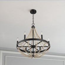 Load image into Gallery viewer, Starry - Chandelier 6 Candle Light Wood Beaded Pendant Light For Dining Room - Black / Clear