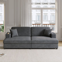 Load image into Gallery viewer, Oversized Loveseat Chaise With 2 USB Ports, 2 Cup Holders And 2 Throw Pillows