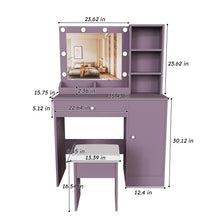 Load image into Gallery viewer, Vanity Desk Set With Padded Stool And Adjustable LED Mirror, 3 Color Light Modes - Purple