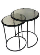 Load image into Gallery viewer, Clear And Gunmetal Glass And Iron Round Frame Nested Tables (Set of 2) - Nickel