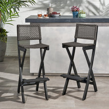 Load image into Gallery viewer, Outdoor Folding Acacia Wood Barstools With Rattan Backrest And Seat