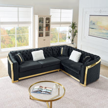 Load image into Gallery viewer, L Shaped Chesterfield Sectional Sofa With Stainless Steel Accents