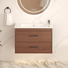 Load image into Gallery viewer, Wall Mounting Bathroom Vanity With Soft Close 2 Drawer, Sink - Reddish Brown