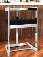 Load image into Gallery viewer, Velvet And Stainless Steel Low Back Bar Height Bar Chair - Black And Silver