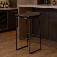Load image into Gallery viewer, 30" Industrial Solid Wood And Metal Backless Bar Height Bar Chair - Black