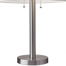 Load image into Gallery viewer, Metal Two Light Bedside Table Lamp With White Drum Shade - Silver