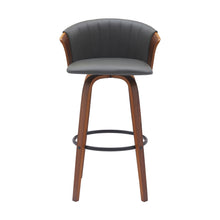 Load image into Gallery viewer, 30" Faux Leather Swivel Bar Height Bar Chair - Gray And Wood Brown
