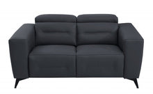 Load image into Gallery viewer, Italian Leather Power Reclining Loveseat - Gray / Black