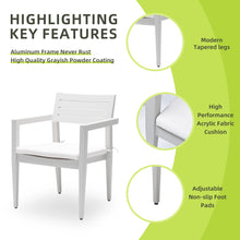 Load image into Gallery viewer, Outdoor Patio Stationary Dining Chairs With Outdoo Grade Sunbrella Fabric Cushions, Tapered Feet (Set of 4) - Grayish