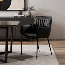 Load image into Gallery viewer, Faux Leather Steel Dining Arm Chair - Black