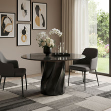 Load image into Gallery viewer, 48" Marble And Wood Pedestal Base Round Top Dining Table - Black