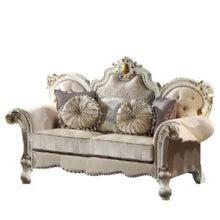 Load image into Gallery viewer, Velvet Loveseat And Toss Pillows - Gold / Pearl