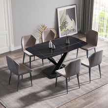 Load image into Gallery viewer, 63" Artificial Stone Black Curved Black Metal Leg Dining Table - Black