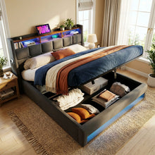 Load image into Gallery viewer, Platform Bed With Hydraulic Storage, LED Lighting & Charging Station