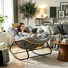 Load image into Gallery viewer, Oversized Papasan Rocking Chair Outdoor With Thick Cushion