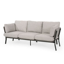 Load image into Gallery viewer, Mid Century Modern 3 Seater Sofa With Pillow Cushions - Light Gray
