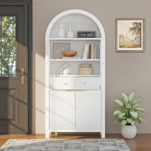 Load image into Gallery viewer, Fluted Tall Arched Pantry Cabinet With Adjustable Shelves, Glass Door & Hidden Drawer For Kitchen