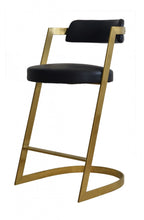 Load image into Gallery viewer, Faux Leather And Stainless Steel Low Back Counter Height Bar Chair - Black And Gold