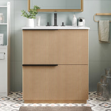 Load image into Gallery viewer, Fluted Bathroom Vanity With Ceramic Sink, Soft Close Slides