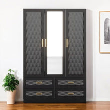 Load image into Gallery viewer, 71" Carved Geometric Mirro Three Door Four Drawer Combo Dresser - Black
