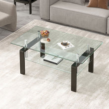 Load image into Gallery viewer, Tempered Clear Glass Coffee Table, 2-Layers Coffee Table Living Room Center Table - Black