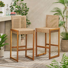 Load image into Gallery viewer, Outdoor Barstool With Rattan Wicker Top (Set of 2) - Brown