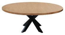 Load image into Gallery viewer, 72" Rounded Solid Wood And Iron Pedestal Base Dining Table - Natural / Brown