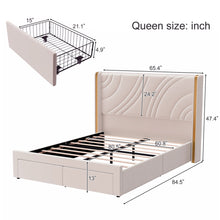Load image into Gallery viewer, Modern Upholstered LED Bed Frame With Storage Drawers, Wingback Headboard, RGB Light