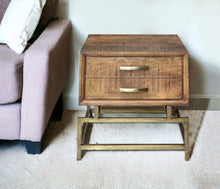 Load image into Gallery viewer, Solid Wood And Iron Square End Table With Drawer - Brass And Brown