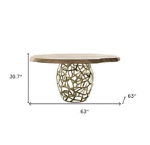 Load image into Gallery viewer, 63" Rounded Solid Wood And Iron Pedestal Base Dining Table - Brown