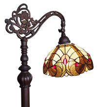 Load image into Gallery viewer, Traditional Shaped Floor Lamp With Brown And Red Stained Glass Bowl Shade - Brown