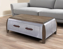 Load image into Gallery viewer, Solid Wood And Aluminum Coffee Table With Drawer - Brown And Gray