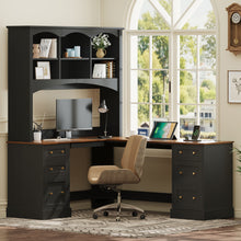 Load image into Gallery viewer, Space Saving L-Shaped Computer Desk With Keyboard Tray & Charging Stations