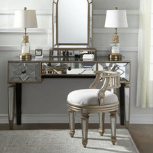 Load image into Gallery viewer, Linen Metallic Round Ottoman - Cream / Silver