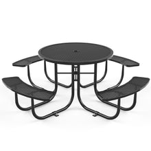 Load image into Gallery viewer, Round Outdoor Steel Picnic Table With Umbrella Pole - Black