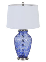Load image into Gallery viewer, Swirl Glass Table Lamp With White Empire Shade - Blue