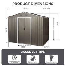 Load image into Gallery viewer, 8Ft x 6Ft Outdoor Metal Storage Shed With Floor Base (SKU: W540S00012) - Gray