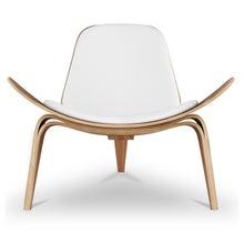 Load image into Gallery viewer, Genuine Leather Lounge Chair - White And Wood Brown