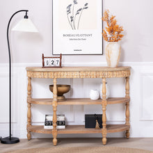 Load image into Gallery viewer, Handcrafted Console Table With Hand Woven Trim, 3 Tier Storage Shelves - Natural