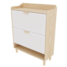 Load image into Gallery viewer, Shoe Storage Cabinet With 2 Flip Drawers, Compact Entryway Organizer - Natural / White