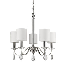Load image into Gallery viewer, Candle Style Five Light Metal And Crystals Dimmable Chandelier With White Shades - Silver / White