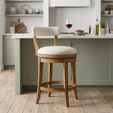 Load image into Gallery viewer, Fabric Low Back Counter Height Swivel Bar Chair - Linen / Brown