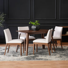 Load image into Gallery viewer, 5 Piece Dining Set With Table And Upholstered Chairs - Light Beige / Walnut