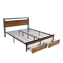 Load image into Gallery viewer, Modern Metal Platform Bed Frame With Wooden Headboard And Footboard, USB Charging Station, LED Lights, 2 Drawers