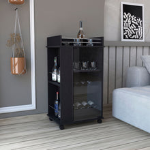 Load image into Gallery viewer, Bar Cart With Glass Door, 2 Side Shelves And Casters - Black