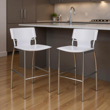 Load image into Gallery viewer, Faux Leather Metal Low Back Counter Height Bar Chairs (Set of 2) - White / Silver