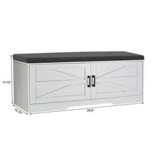 Load image into Gallery viewer, 2 Tier Shoe Bench With Padded Seat, 2 Barn Doors And Adjustable Shelves, For Entryway And Living Room - White